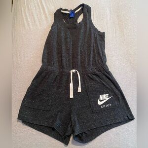 Womens Nike Just Do It Logo Small S Gray Jumpsuit Shorts Sleeveless Sport Romper